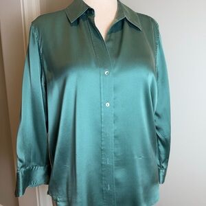 L’Agence Size L Dani Silk Teal Button-Front Women's Blouse